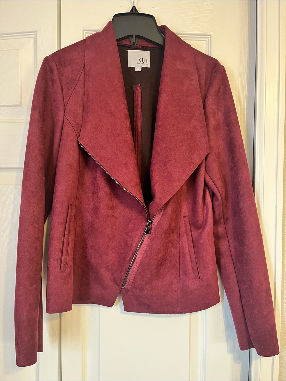 Kut from the Kloth Wine Suede Asymmetrical Zip Jacket
